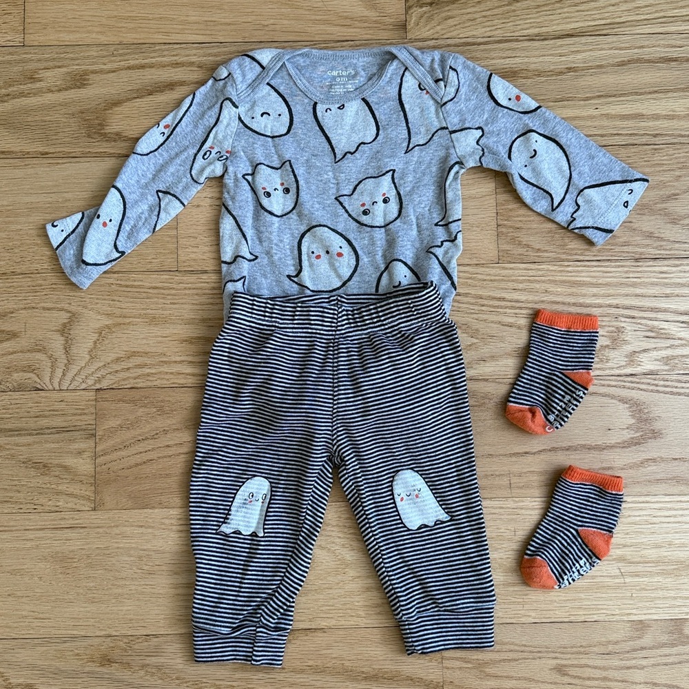 Carter's Gray and Orange Ghost Bodysuit Set